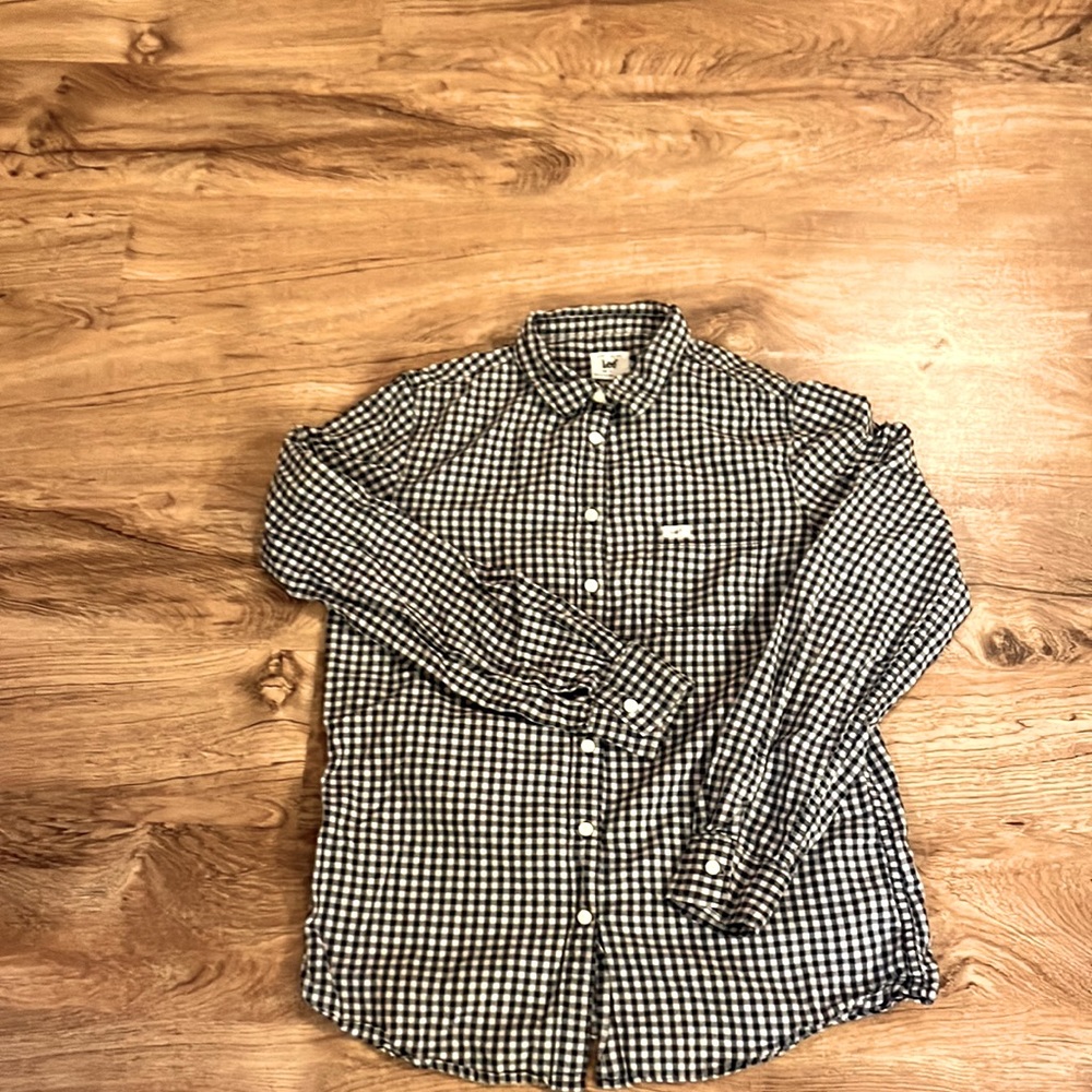 Lee jeans company black and light grey check cotton shirt women small western
